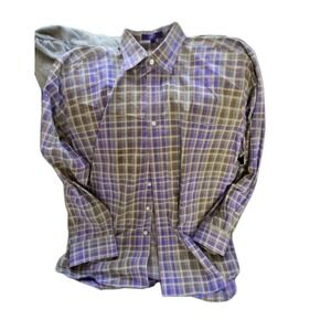 Alan Flusser Men's Large Lavender‎ Red Orange Plaid Button Up Long Sleeve Shirt